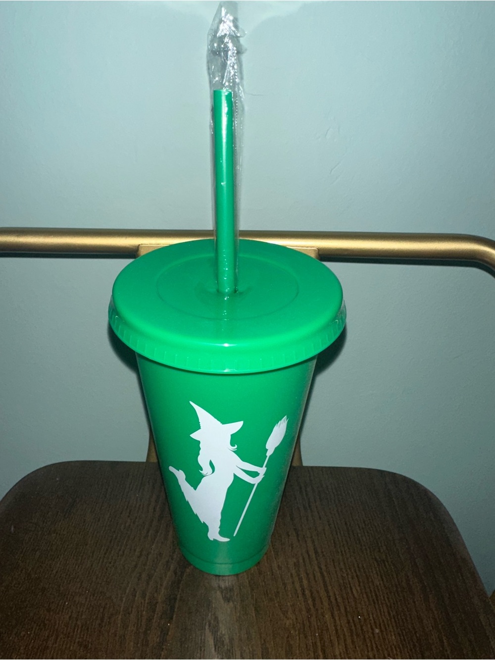 Green Witch Silhouette Tumbler Cup with Straw - Party Drinkware